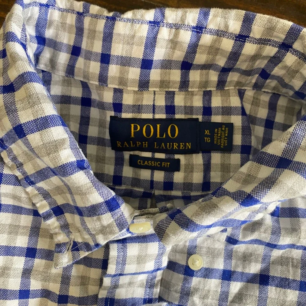 Polo Ralph Lauren Mens XL Classic Fit Blue Grey Gingham Button Down Shirt